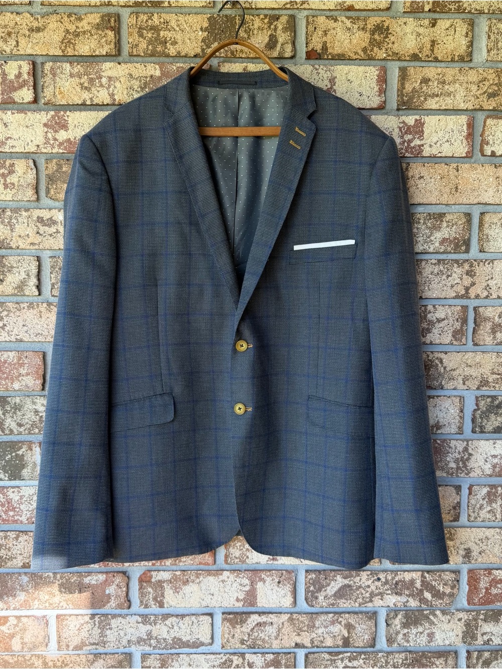 Emmanuel Menswear Suit Jacket Size 42 Regular Blue Gray Plaid Excellent!